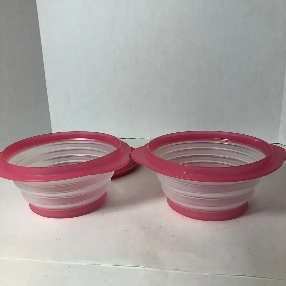 Tupperware Flat Out‎ Containers Collapsible Bowls Lot Set of 2 Pink 700 ml E1